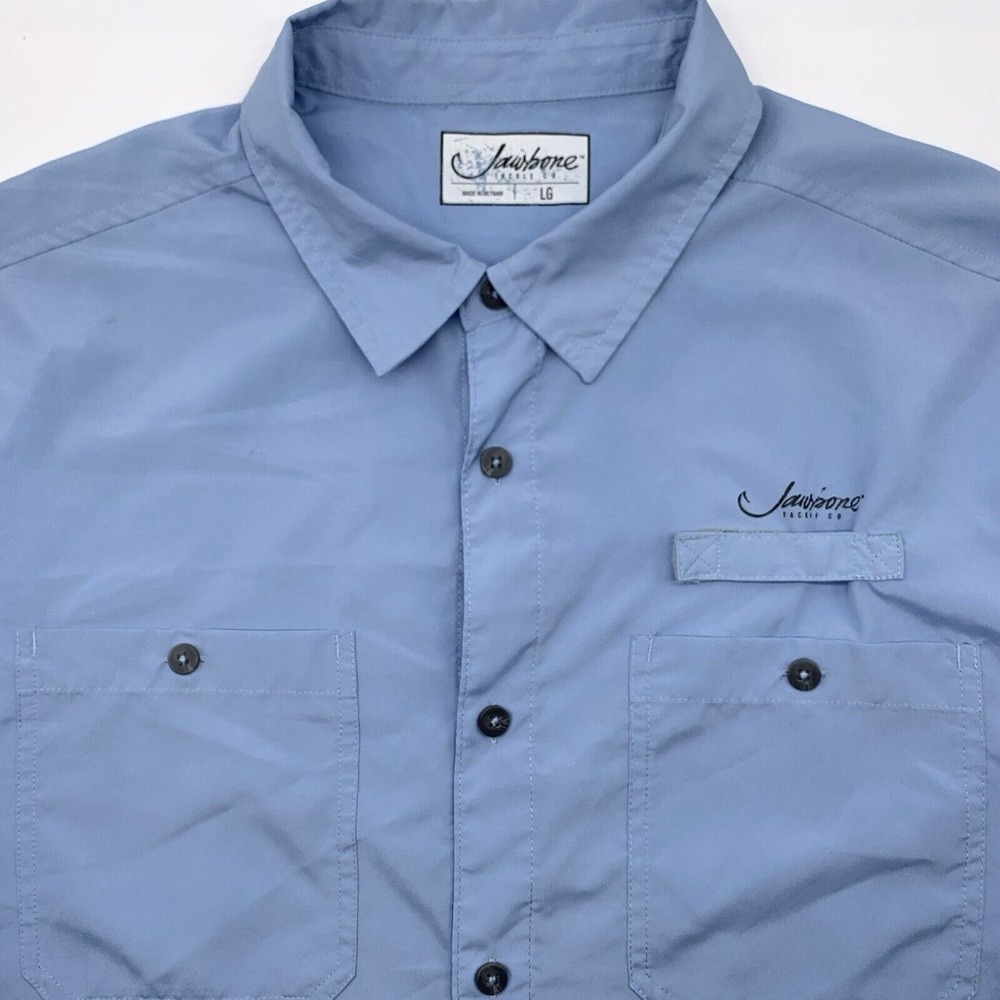 Jawbone Tackle Co Fishing Shirt Mens Large Blue Short Sleeve Ventilated Back